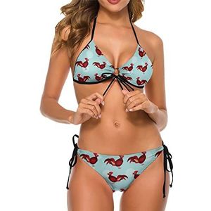 Funny Rooster 2-delig bikini-badpak voor dames, tie-dye badpak, zwembikini-set