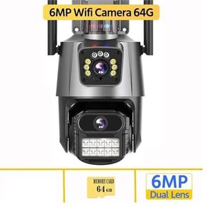Bewakingscamera, 4K 9MP IP Camera Outdoor 8X Zoom HD Drie Lens Dual Screen PTZ Camera Auto Tracking Video surveillance CCTV Cam P2P(6MP WIFI 3K 64G Card)