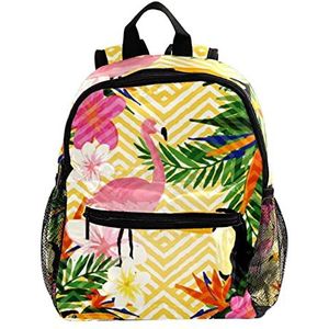 Gouden Golven Flamingo Tropische Bloemen Planten Leuke Mode Mini Rugzak Pack Bag, Meerkleurig, 25.4x10x30 CM/10x4x12 in, Rugzak Rugzakken