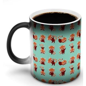 Rode Panda Set Warmte Veranderende Koffie Mok Keramische Warmtegevoelige Magic Grappige Gift voor Vrouwen Mannen 12oz