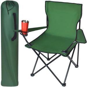TRIZAND Opklapbare visstoel, campingstoel met armleuningen en bekerhouder, tot 100 kg, opvouwbaar met draagtas, zwart/grijs/groen, 23675, kleur: groen