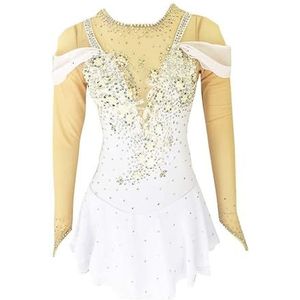 Kunstschaatsjurk for Dames Met Lange Mouwen En Strass Balletdanspakje, Ademende Meisjesdansunitard(4XL)