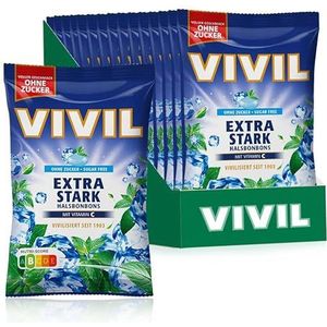 VIVIL Extra sterk met vitamine C, 15 zakjes, snoepjes met pepermuntsmaak, suikervrij en veganistisch, 15 x 120 g