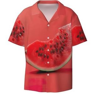 EdWal Rode Watermeloen Print Heren Korte Mouw Button Down Shirts Casual Losse Fit Zomer Strand Shirts Heren Jurk Shirts, Zwart, XXL