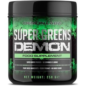 Super Greens Demon Superfood Poeder – 250g - 50 Porties - Vegan & Natuurlijk - Groene Poeder Mix met 15 Superfoods - Zonder Kunstmatige Ingrediënten of Vulmiddelen