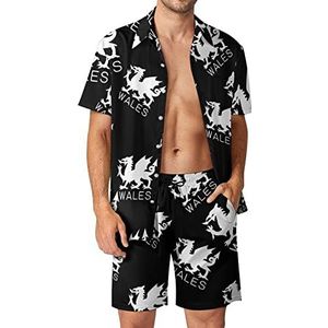 Wales Welsh Flag Hawaiiaanse bijpassende set voor heren, 2-delige outfits, button-down shirts en shorts voor strandvakantie