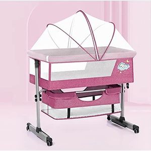 3-in-1 wieg aan nachtkastje, babywieg, nachtkastje voor baby, nachtkastje met opbergmand, babybed, reiswieg, draagbare wieg, verstelbaar draagbaar bed voor baby's/pasgeborenen (Color : Pink)