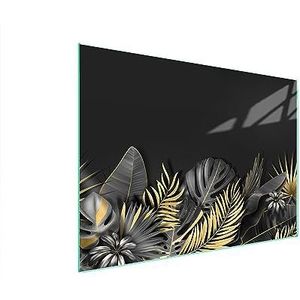 TMK ArtDeko Afdekplaat voor fornuis, 70 x 52 cm, 1-delig, afdekking voor keramische kookplaat, inductie, spatbescherming, glas, decoratieve snijplank, bladeren