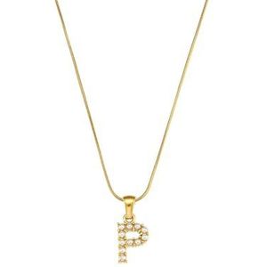 GWSGSFAS Fashion Letter Veelzijdige Hanger Sieraden Dunne Snake Chain Pearl Letter Ketting, Metaal, Zirkonia