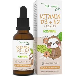 Vitamine D3 K2 druppels voor kinderen gedurende 300 dagen (10 maanden) - 500 IE vitamine D & 25μg vitamine K2 - Zeer biobeschikbaar dankzij Original K2VITAL® - Zonder schadelijke toevoegingen - Vitami