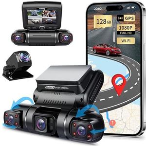 Yabdbg 4 lens Dashcam Quad 4x1080P Voor, Links, Rechts en Achter Autocamera met GPS WiFi Parkeermodus, Nachtzicht Dash Cam Auto, 150° Groothoek WDR 3"" TFT Scherm, Loop Recording G-Sensor Gratis 128GB