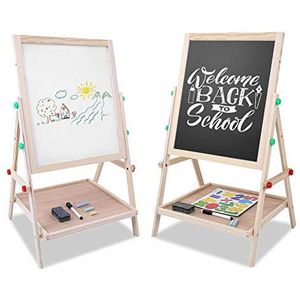 Kinderschildersezel van hout, dubbelzijdig magnetisch kinderbord met krijt, kinderschilderbord, standbord, 2-in-1 krijtbord en whiteboard, voor kinderen vanaf 3 jaar, creativiteit, verjaardagscadeau