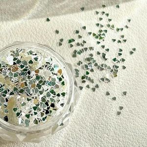 Mini sprankelende cirkel glitter nageldecoratie golf stip retro eenvoudige stijl zwart goud laser nagelkunst doe-het-zelf accessoires-hart (wit zilver)