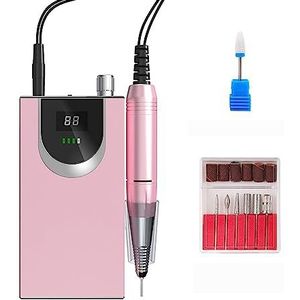 Nagelvijl elektrisch, Draagbare draadloze nagelboormachine, 30000 RPM oplaadbare manicure elektrische nagelvijlboormachine(Pink)