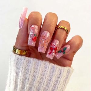 24 stuks korte kunstnagels - natuurlijke gradiënt persnagels - huidskleur natuurlijke look Franse stijl kunstnagels met lijm(Pink)