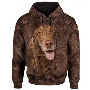 JJCat Heren/Vrouwen met Capuchon Lange Mouw 3D-Print Hondenserie Dobermann Rits Vest Sweatshirts, bruin 6, XXL