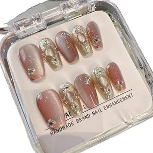 10PCS Roze Cat Eye Handgemaakte Pers Op Nagels Vierkante Kop Nepnagels Diamantontwerpen Volledige Dekking Nail Art Tips Draagbaar Kunstnagels (Color : 2L)