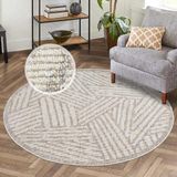 carpet city Laagpolig tapijt woonkamer beige - 200 cm rond - geometrisch patroon - moderne tapijten boho, voor slaapkamer, eetkamer