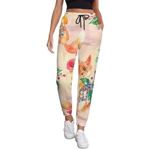 Aquarel Vos met Kerst Sparkegel Vrouwen Joggingbroek Running Joggers Broek Casual Broek Elastische Taille Lange Met Zakken