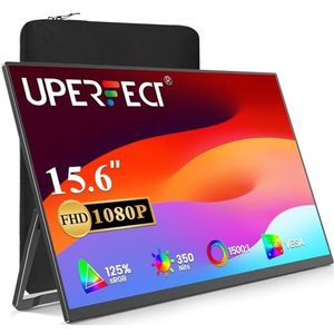 UPERFECT Draagbare Monitor 15,6 Inch 1080P FHD 125% sRGB 1500:1 Oogverzorging IPS Mat Scherm met Mini HDMI USB C voor Laptop PC Mobiele Telefoon, Mobiel Display