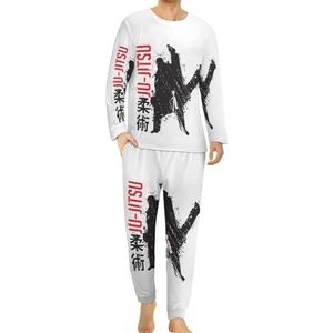 Jiu Jitsu Brazilië Comfortabele herenpyjama-set met ronde hals en lange mouwen, loungewear met zakken, 3XL