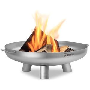 BBQ-Toro Roestvrijstalen vuurschaal, diameter 70 cm, zilver, outdoor haard met drie poten en twee handgrepen, vuurschalen voor de tuin, vuurschaal, Garden Fire Pit, Fire Bowl, vuurschaal