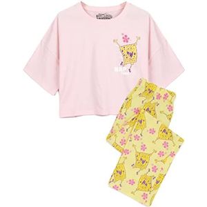 SPONGEBOB SQUAREPANTS Dames Pyjama | Volwassenen Dames Nap Tijd Karakter Roze T-shirt met Geel Lange Broeken | Nickelodeon Series Movie Merchandise, roze, L