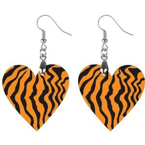 Tiger Skin Wildlife Strepen Leuke Hartvormige Hanger Oorbellen Voor Vrouwen Lichtgewicht Houten Oorbellen Mode-sieraden Geschenken