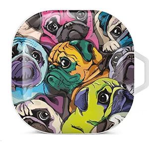 Portret van vele mopshonden oordopjes hoesje compatibel met Samsung hard shell beschermhoes witte stijl