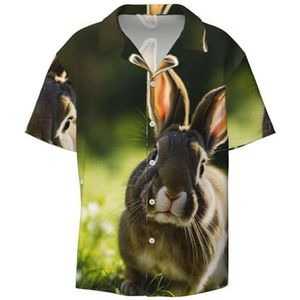 JGHHOUN Konijnenprint mode korte mouw Cubaanse kraag shirt heren Hawaiiaanse shirts zomer strand vakantie, Zwart, L