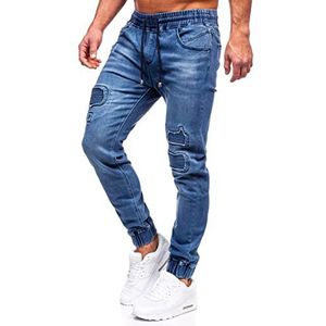 BOLF Heren Jeans Jogger Denim Style Sweatbroek Jogg Jeans Used Look Jeanspants Destroyed Vrije tijd Casual Stijl Slim Fit Narrow Leg 6F6, Donkerblauw_mp0052-2b, M