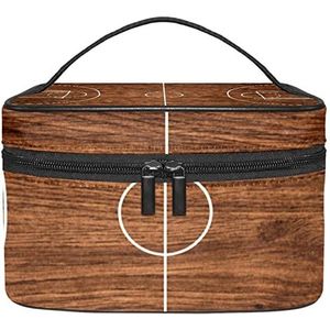 Basketbalveld make-up organizer tas, reismake-up tas organizer case draagbare cosmetische tas voor vrouwen en meisjes toiletartikelen, Meerkleurig, 22.5x15x13.8cm/8.9x5.9x5.4in
