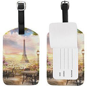 Jeansame Bagage Tags Koffer Labels Reizen Bagage Tag Romantische Bloemenrozen Parijs Eiffeltoren