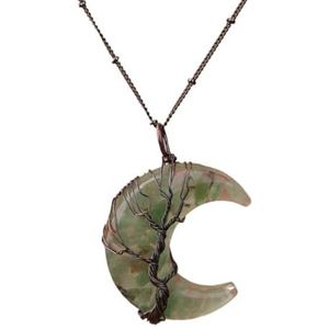 Vintage Bronze Chains Necklace Wire Wrap Quartz Crystal Crescent Moon Pendant Necklace For Women Reiki Jewelry Gift (Color : Green Adventurine)