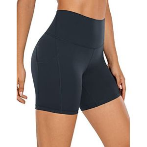 CRZ YOGA Butterluxe Fietsen Shorts met Zakken voor Vrouwen 5 Inches van Yoga Hoge Taille Workout Sport Gym Korte Leggings echte marine M