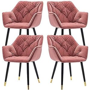 GEIRONV Metalen benen Fluwelen Dining Chair Set van 4, 45 × 44 × 80cm Keuken Lounge Side Chair Woonkamer Slaapkamer Fauteuil Make-up stoel Eetstoelen (Color : Pink, Size : Golden edging feet)