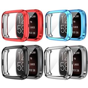 Yikamosi Screen Protector Compatible with Fitbit Versa 2,Soft TPU Full Coverage Protective Case Cover Compatible with Fitbit Versa 2/Versa 2SE,4PC(Red,Blue,Black,Gray)
