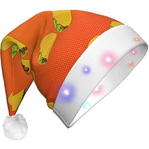 EVANEM Kerstman hoed met LED-verlichting voedsel patroon grappige kerst hoed voor volwassenen oplichten Xmas hoeden pluche kerstmuts