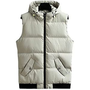 Wintervest Mouwloos donsvest voor heren Warmer Gilet Winter geïsoleerd warm vest met capuchon Outdoor Vest(White,XL)