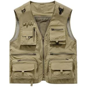 Pegsmio Outdoor Vest Voor Mannen Katoen Slim-Fit Grote Pocket Jas Ademend Streetwear Vest, Rood, M