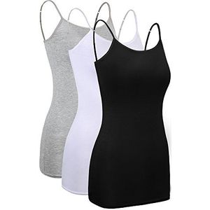 WILLBOND 3 stuks basic lange tanks voor dames, verstelbare spaghettibandjes, camisole top, Set van kleuren 1, L