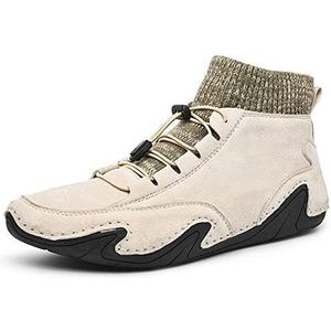 HJUGHPN Heren Laarzen Heren laarzen Suède lederen enkellaarzen Heren warme bont winter sneeuw laarzen Casual schoenen Sneakers, Beige zonder bont, 38.5 EU