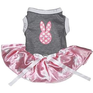 Petitebelle Polka Dots Bunny Gezicht Katoen Shirt Tutu Puppy Hond Jurk, Large, Grijs/Roze Bunny Dots