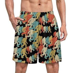 Bigfoot Silhouette Retro Pop Art Grappige Pyjama Shorts voor Mannen Pyjama Bottoms Heren Nachtkleding met Zakken Zacht