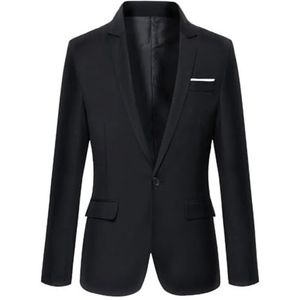 Klassieke heren solide slanke pasvorm zakelijke blazer bruiloft pak jas blazer, Zwart, XXL