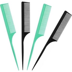 Shixian 4 stuks rattenstaartkammen voor vrouwen - fijne tanden, antistatische koolstofvezel, afscheid en stylingkammen (groen, zwart) (zwart en groen)