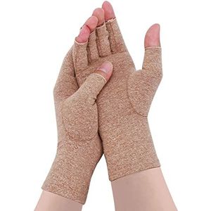 Reumatoïde Artritis Handschoenen - Compressie Handschoenen Vingerloze Gewricht Pijn Verlichting Handwanten Warmte Handschoenen Carpal Tunnel Handschoenen voor Vrouwen Mannen (Kaki A, L)