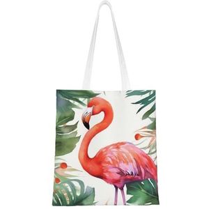 VTCTOASY Tropische flamingo print canvas draagtassen lichtgewicht schoudertas herbruikbare boodschappentas handtassen voor vrouwen mannen, zwart, één maat, Zwart, One Size