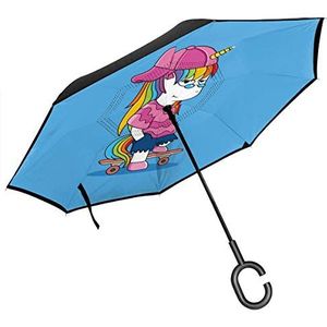 JOJOshop Skate Eenhoorn C Vorm Handvat voor Autogebruik,Winddicht en Waterdicht Reverse Vouwen Lichtgewicht Paraplu's