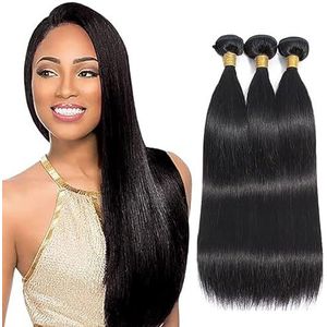 Tuheerst 1B Natural Black Bundles Human Hair Double Weft Straight Menselijk haar Extensions Unprocessed Brazilian Virgin Hair maagdelijk haar 20 22 24 Zoll Total 3 Bundles Total 150g